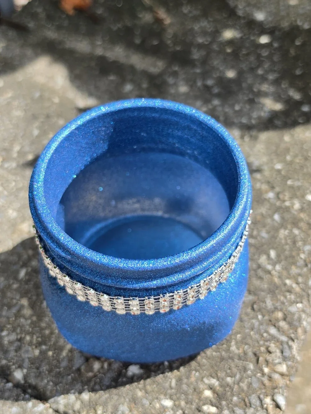 Blue Glitter Bling Rhinestone Pint Widemouth Mason Jar for Wedding
